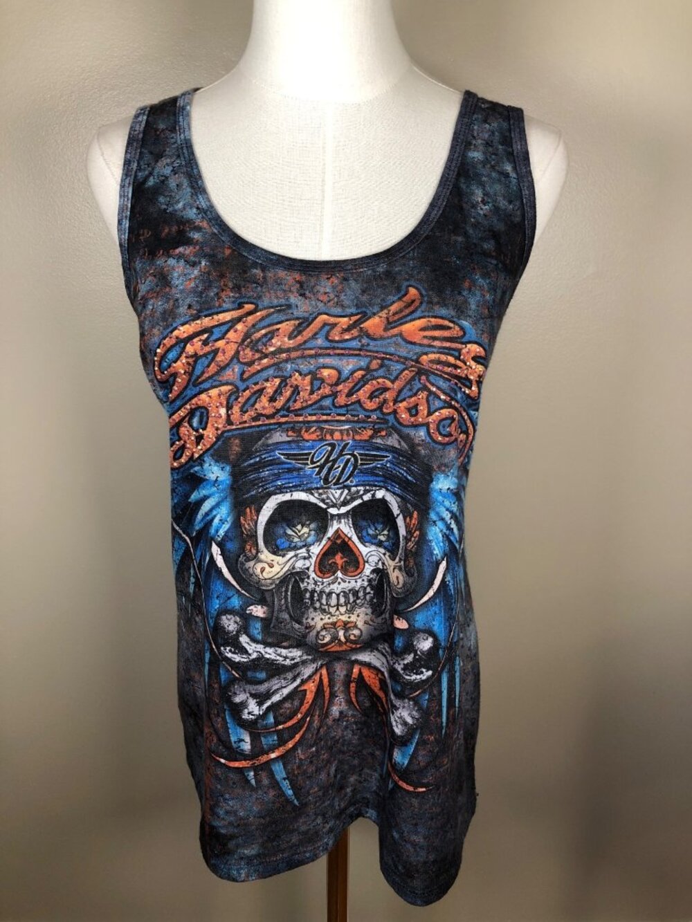 Harley Davidson Multicolor Scoop Tank Top With Skull Graphics Size S Bikercore